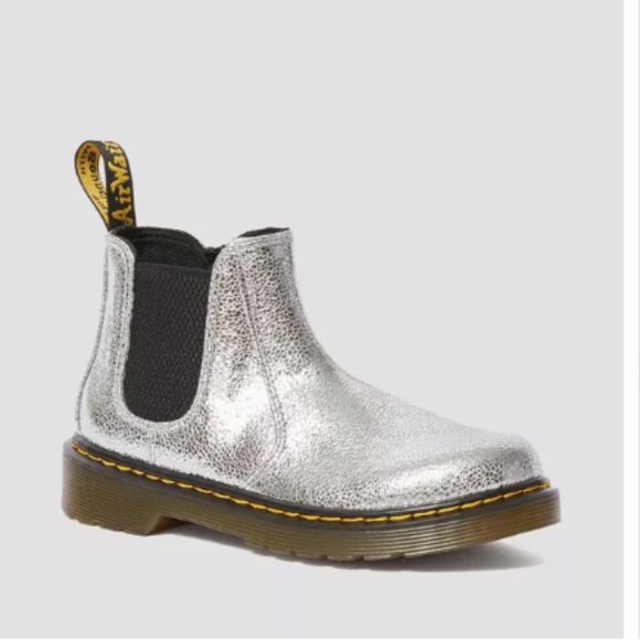 Martens 2976 J Silver Crinkle Metallic Chelsea Boots Women's